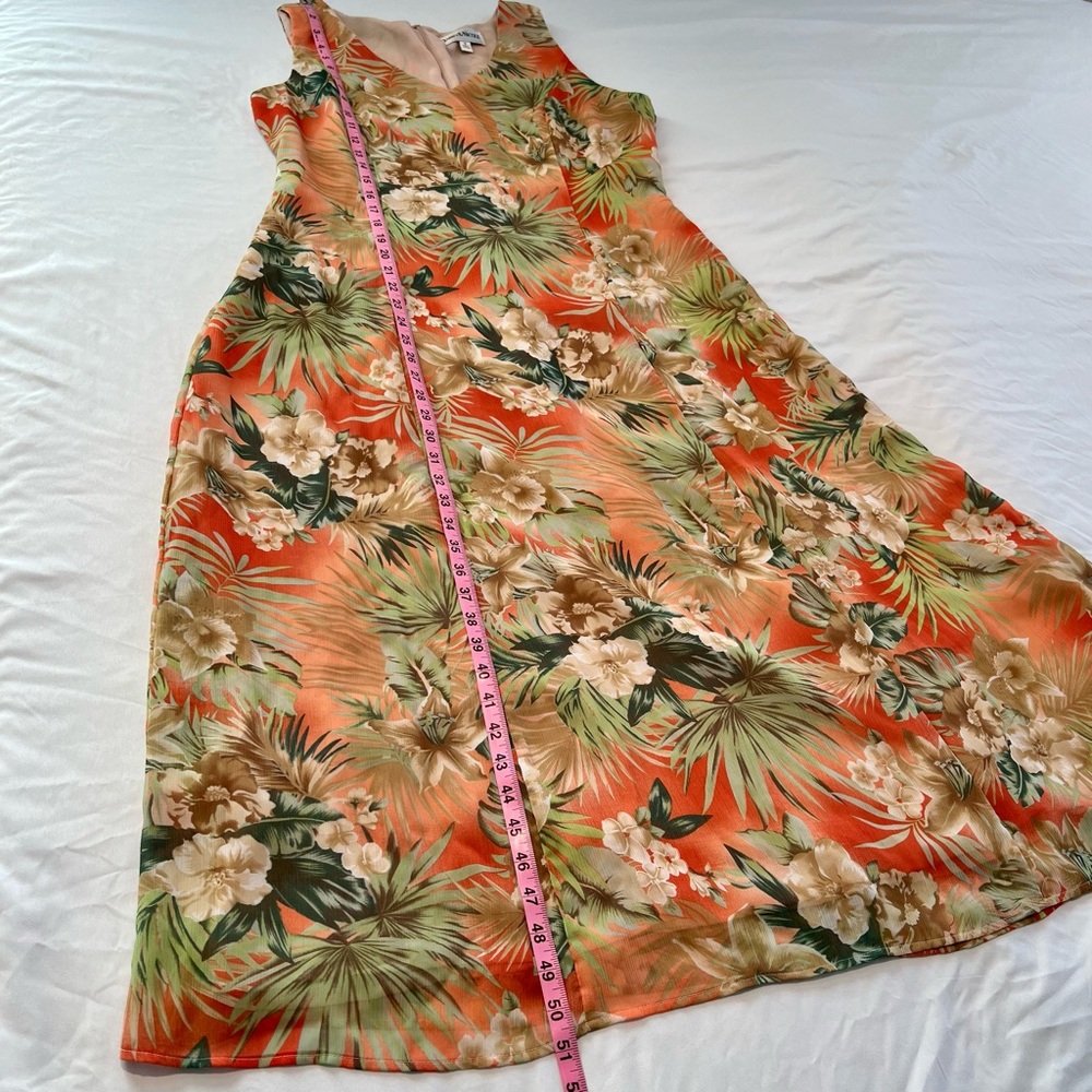 Danny & Nicole Peach Maxi Dress with Beige and Green Tropical Print Sz 16 - Picture 14 of 15